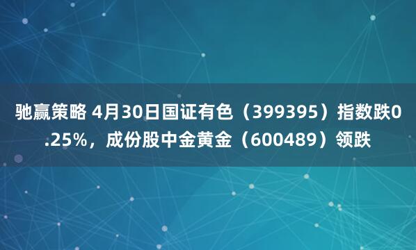 驰赢策略 4月30日国证有色（399395）指数跌0.25%，成份股中金黄金（600489）领跌